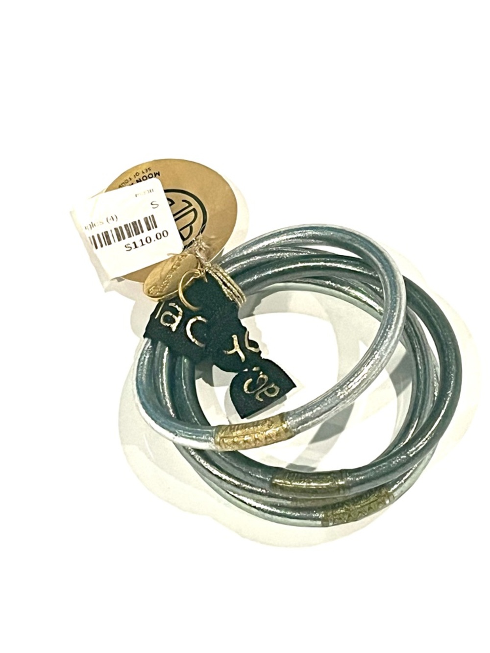 Metallic Silver Buddha Bangles Bracelet Set